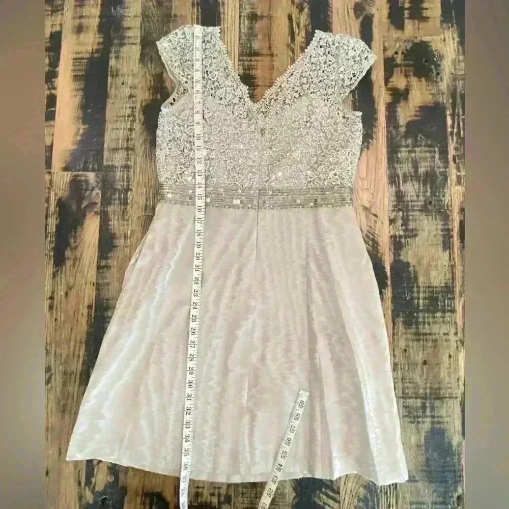 Kay Unger New York Silver Lace & Sequins Elevated Cocktail Dress Size 14 - Picture 12 of 14